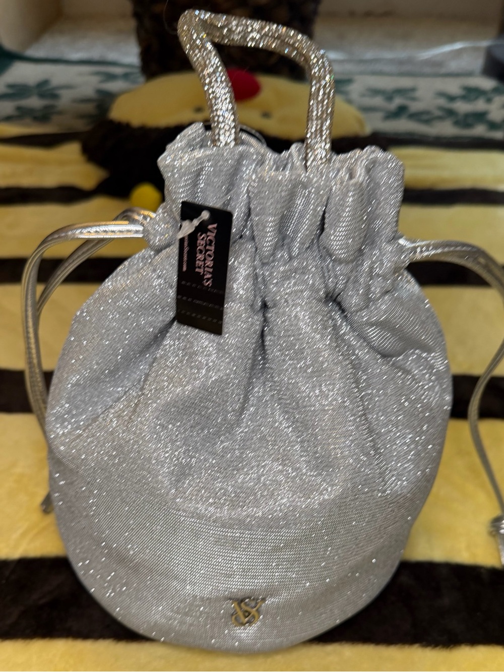 Victoria's Secret Silver Glitter Drawstring Bucket Bag
